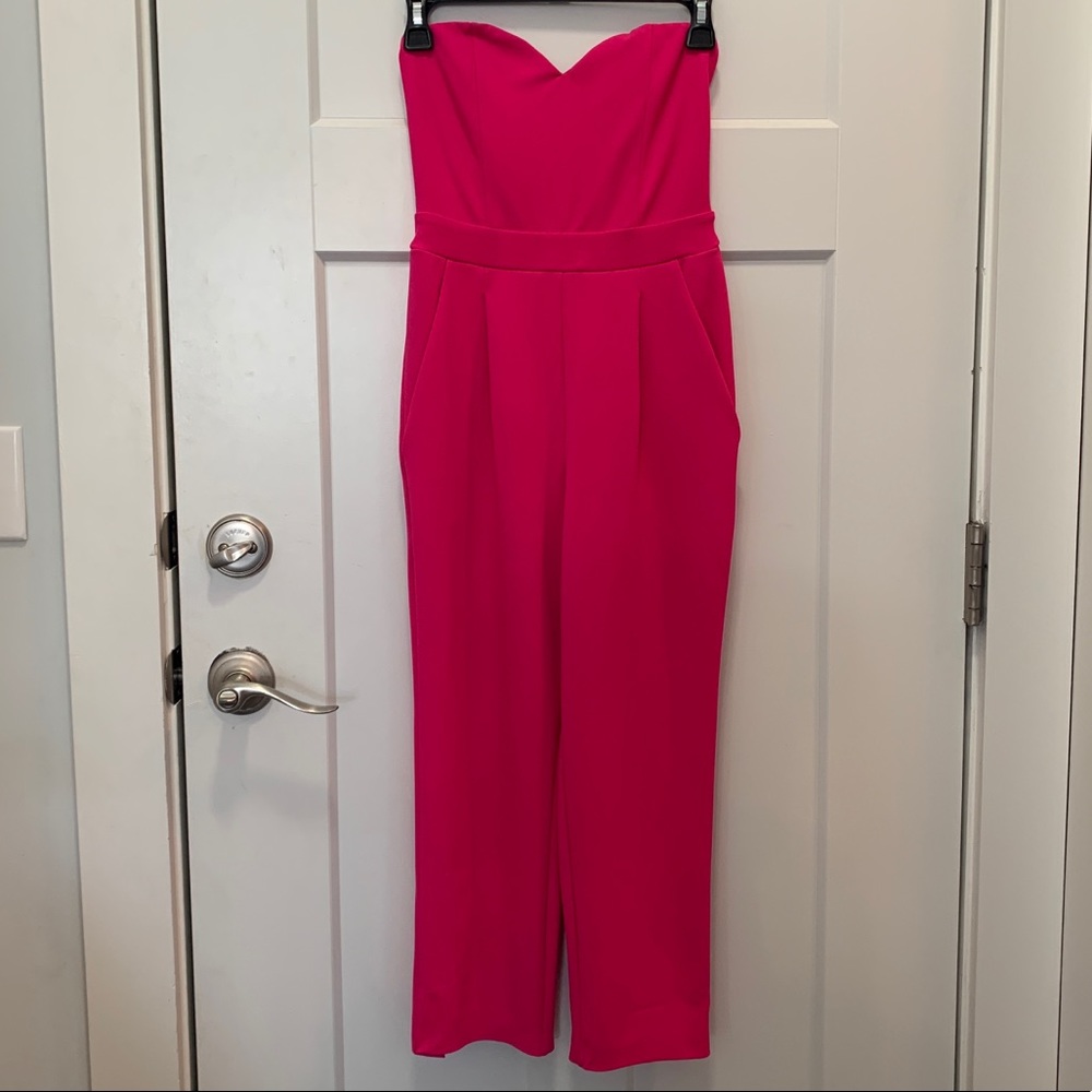 Express hot pink sweetheart strapless jumpsuit
